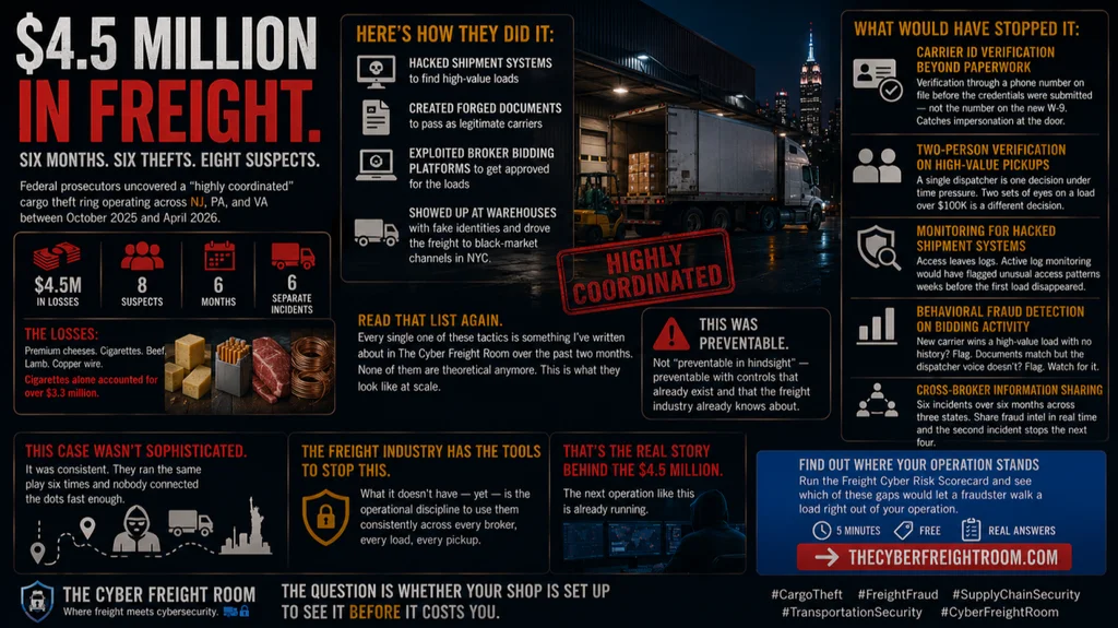 .5 million in freight. Eight suspects. Six months of operation. Six separate theft incidents.